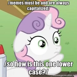 Size: 500x500 | Tagged: safe, derpibooru import, sweetie belle, meme, solo, thinking