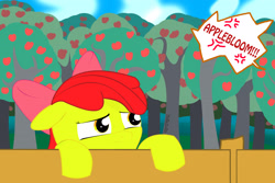 Size: 3161x2112 | Tagged: safe, artist:derpsickle, derpibooru import, apple bloom, earth pony, apple bloom's bow, female, filly, hair bow, red mane, trouble, yellow coat