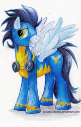 Size: 1024x1591 | Tagged: safe, artist:catscratchpony, derpibooru import, soarin', solo, traditional art, wonderbolts uniform