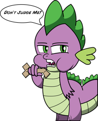 Size: 2468x3053 | Tagged: safe, artist:saburodaimando, edit, spike, dragon, dog biscuit, don't judge me, grumpy