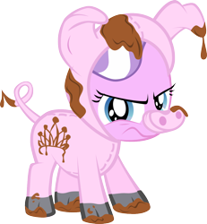 Size: 1000x1082 | Tagged: safe, artist:magerblutooth, derpibooru import, diamond tiara, animal costume, clothes, costume, mud, pig costume, solo