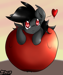 Size: 2000x2400 | Tagged: safe, artist:freefraq, oc, oc only, oc:qetesh, bat pony, pony, apple, cute, fangs, heart