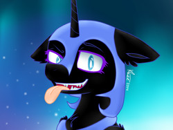 Size: 800x600 | Tagged: source needed, useless source url, safe, artist:eventide-empress, derpibooru import, nightmare moon, fangs, floppy ears, looking at you, nightmare mlem, open mouth, solo, tongue out