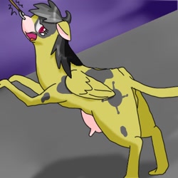 Size: 400x400 | Tagged: safe, artist:kushina13, derpibooru import, daring do, cow, butt, cowified, daring moo, implied anus, implied labia, looking at you, nose ring, plot, solo, species swap, teary eyes, udder