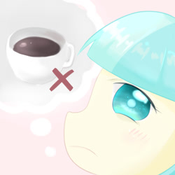 Size: 800x800 | Tagged: safe, artist:shouyu musume, coco pommel, coffee, pixiv, solo, thinking