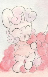 Size: 503x802 | Tagged: safe, artist:slightlyshade, derpibooru import, sweetie belle, cherry, clothes, dress, eating, fluffy, food, solo, traditional art