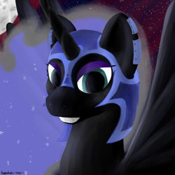 Size: 1600x1600 | Tagged: safe, artist:keeponhatin, derpibooru import, nightmare moon, smiling, solo