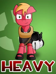 Size: 3000x4000 | Tagged: safe, artist:10art1, big macintosh, earth pony, pony, apple, crossover, male, minigun, stallion, team fortress 2