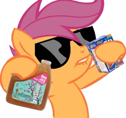 Size: 919x869 | Tagged: safe, scootaloo, green tea, lip bite, poptart, solo, sunglasses, tea