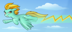 Size: 1280x585 | Tagged: safe, artist:mn27, artist:mnh27, derpibooru import, lightning dust, pegasus, pony, female, flying, mare, solo, speed trail