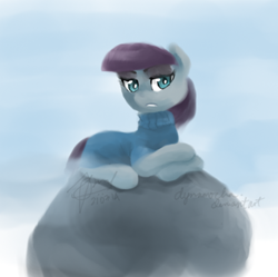 Size: 400x398 | Tagged: safe, artist:dynamocha, maud pie, earth pony, pony, clothes, female, gray coat, mare, purple mane, solo