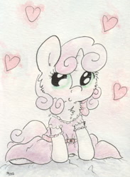 Size: 681x931 | Tagged: safe, artist:slightlyshade, sweetie belle, clothes, cute, diasweetes, dress, solo, traditional art