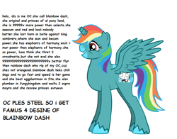 Size: 830x650 | Tagged: safe, oc, oc only, alicorn, pony creator, alicorn oc, broken horn, donut steel, elephants of harmuny, king sombrero, parody, solo, stylistic suck, text