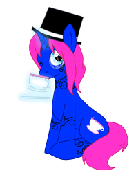 Size: 590x750 | Tagged: safe, derpibooru import, oc, oc only, oc:earl grey, classy, drink, drinking, hat, levitation, monocle, solo, tea, teacup, top hat