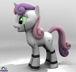 Size: 928x882 | Tagged: safe, artist:duskycast, derpibooru import, sweetie belle, sweetie bot, pony, robot, unicorn, 3d, blank flank, daz studio, female, filly, foal, hooves, horn, open mouth, solo, teeth, texture, wip