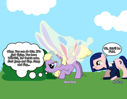 Size: 830x650 | Tagged: safe, artist:ami-shachou, oc, oc only, oc:madcap, oc:moonlace, pony creator, duo