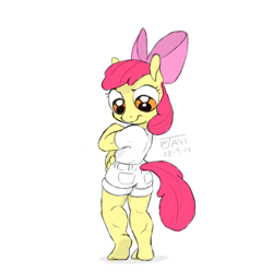 Size: 500x500 | Tagged: safe, artist:drjavi, apple bloom, anthro, plantigrade anthro, apple brawn, barefoot, feet, muscles, solo