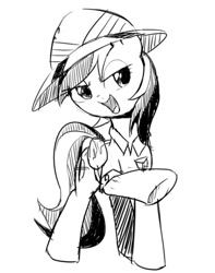 Size: 500x635 | Tagged: safe, artist:30clock, derpibooru import, daring do, bedroom eyes, monochrome, open mouth, pixiv, pointing, raised hoof, smiling, solo