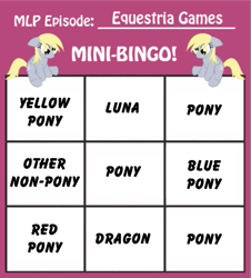 Size: 461x510 | Tagged: safe, pony, equestria games (episode), mini-bingo, simple background, text