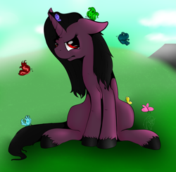 Size: 2777x2709 | Tagged: safe, artist:rainbowpotato98, oc, oc only, oc:licker, female, red eyes, sharp teeth, solo, unshorn fetlocks