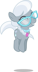 Size: 4945x9417 | Tagged: safe, artist:gezawatt, derpibooru import, silver spoon, absurd resolution, cute, eyes closed, glasses, grin, jumping, necklace, pronking, silverbetes, simple background, smiling, solo, transparent background, vector