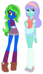 Size: 685x1165 | Tagged: safe, artist:cybiline, derpibooru import, oc, oc only, oc:iris, oc:raine, equestria girls, rule 63