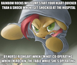 Size: 610x519 | Tagged: safe, babs seed, earth pony, pony, babs the rapper, clothes, exploitable meme, female, filly, hoodie, image macro, meme, nose wrinkle, solo