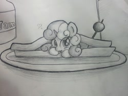 Size: 1280x960 | Tagged: safe, artist:pw211, derpibooru import, sweetie belle, monochrome, pencil drawing, sandwich, solo, traditional art