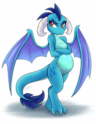 Size: 1275x1650 | Tagged: safe, artist:ambris, edit, princess ember, dragon, gauntlet of fire, belly, colored pupils, moma ember, pregnant, pregnant edit, solo