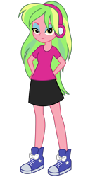 Size: 2800x5200 | Tagged: safe, artist:razethebeast, lemon zest, equestria girls, friendship games, clothes, converse, eyeshadow, flash puppet, headphones, lidded eyes, looking at you, makeup, new outfit, shoes, simple background, skirt, smiling, sneakers, solo, transparent background, vector