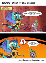 Size: 1122x1530 | Tagged: safe, artist:pony-berserker, dragon lord ember, princess ember, spike, dragon, gauntlet of fire, bloodstone scepter, comic, dialogue, dragon armor, friendzone, shipping denied, speech bubble