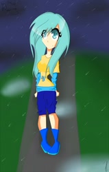 Size: 712x1121 | Tagged: safe, artist:melpudding, derpibooru import, sunshower raindrops, human, humanized, rain, solo