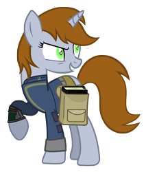 Size: 3244x3809 | Tagged: safe, artist:aborrozakale, derpibooru import, oc, oc only, oc:littlepip, pony, unicorn, fallout equestria, black book, book, clothes, corrupted, fallout, fanfic, fanfic art, female, hooves, horn, mare, pipbuck, possessed, saddle bag, simple background, smiling, solo, teeth, this will end in tears, transparent background, vault suit