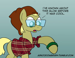 Size: 1280x989 | Tagged: safe, artist:cocoabrush, derpibooru import, oc, oc only, 30 minute art challenge, before it was cool, hipster, hipster glasses, plaid, plaid shirt, solo