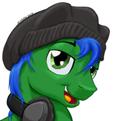 Size: 400x400 | Tagged: safe, artist:snapai, oc, oc only, earth pony, pony, beanie, commission, hat, headphones, razorbass, solo