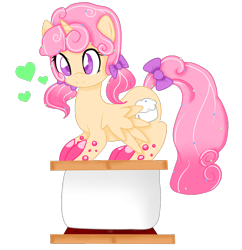 Size: 1300x1343 | Tagged: safe, artist:ashourii, oc, oc only, oc:cuppy cake, alicorn, pony, alicorn oc, bow, solo