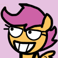 Size: 197x197 | Tagged: safe, artist:greenlinzerd, derpibooru import, scootaloo, my little boneheads, rapeface, simple background, solo