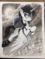 Size: 600x800 | Tagged: safe, artist:andypriceart, alicorn, pony, ankh, boots, clothes, dc comics, death, ponified, sandman, smiling, solo, traditional art, umbrella