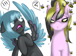 Size: 2056x1532 | Tagged: safe, artist:mondlichtkatze, derpibooru import, oc, oc only, oc:blue nightsky, oc:marina honeybee, bee, do not want