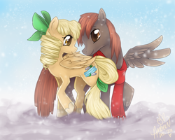 Size: 960x768 | Tagged: safe, artist:ambunny, derpibooru import, oc, oc only, oc:kirarasprings, oc:winterlight, christmas, couple, cute, holiday, love