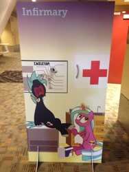 Size: 768x1024 | Tagged: safe, artist:masem, oc, oc only, oc:hoof beatz, oc:mane event, 2014, bronycon, bronycon mascots, convention, first aid, hoofevent, injured, irl, nurse, sign