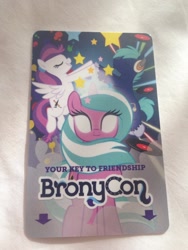 Size: 768x1024 | Tagged: safe, artist:nanook123, oc, oc only, oc:blank canvas, oc:hoof beatz, oc:mane event, 2014, bronycon, bronycon mascots, card, convention, custom, hoofevent, irl, key card