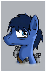 Size: 717x1115 | Tagged: safe, artist:whitepone, oc, oc only, oc:p-21, fallout equestria, fallout equestria: project horizons, bust, grenade, portrait, solo