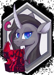 Size: 1199x1637 | Tagged: safe, artist:kyokimute, oleander, classical unicorn, them's fightin' herds, book, bust, community related, leonine tail, looking at you, portrait, smiling, solo, unicornomicon