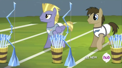 Size: 1024x576 | Tagged: safe, screencap, doctor whooves, stormbreaker, equestria games (episode), equestria games, hub logo, ice arrows