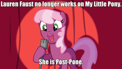 Size: 1920x1080 | Tagged: safe, cheerilee, earth pony, pony, cheerilee pun, curtain, exploitable meme, female, green eyes, lauren faust, mare, meme, microphone, open mouth, pun, smiling, solo, spotlight, text, two toned mane, two toned tail