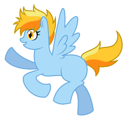 Size: 665x633 | Tagged: safe, artist:unoriginai, oc, oc only, oc:sunshine, pegasus, pony, blank flank, flying, magical lesbian spawn, offspring, parent:rainbow dash, parent:spitfire, parents:spitdash, simple background, solo, transparent background