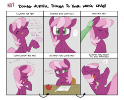 Size: 1600x1300 | Tagged: safe, artist:adequality, artist:jessy, cheerilee, earth pony, pony, :o, apple, bedroom eyes, blushing, chart, comic, cute, desk, disembodied hand, doing loving things, ear scratch, eyes closed, faint, female, heart, laughing, looking at you, mare, meme, open mouth, petting, question mark, raised eyebrow, raised hoof, school, smiling, speech bubble, swoon, underhoof