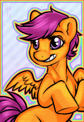 Size: 399x577 | Tagged: safe, artist:666hailsatanlol666, scootaloo, pegasus, pony, female, filly, simple background, solo