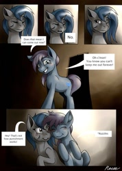Size: 753x1060 | Tagged: safe, artist:whitepone, oc, oc:homage, oc:jokeblue, pony, unicorn, fallout equestria, blue moon, blushing, comic, cutie mark, eyes closed, fanfic, fanfic art, female, hooves, horn, mare, one eye closed, smiling, teeth